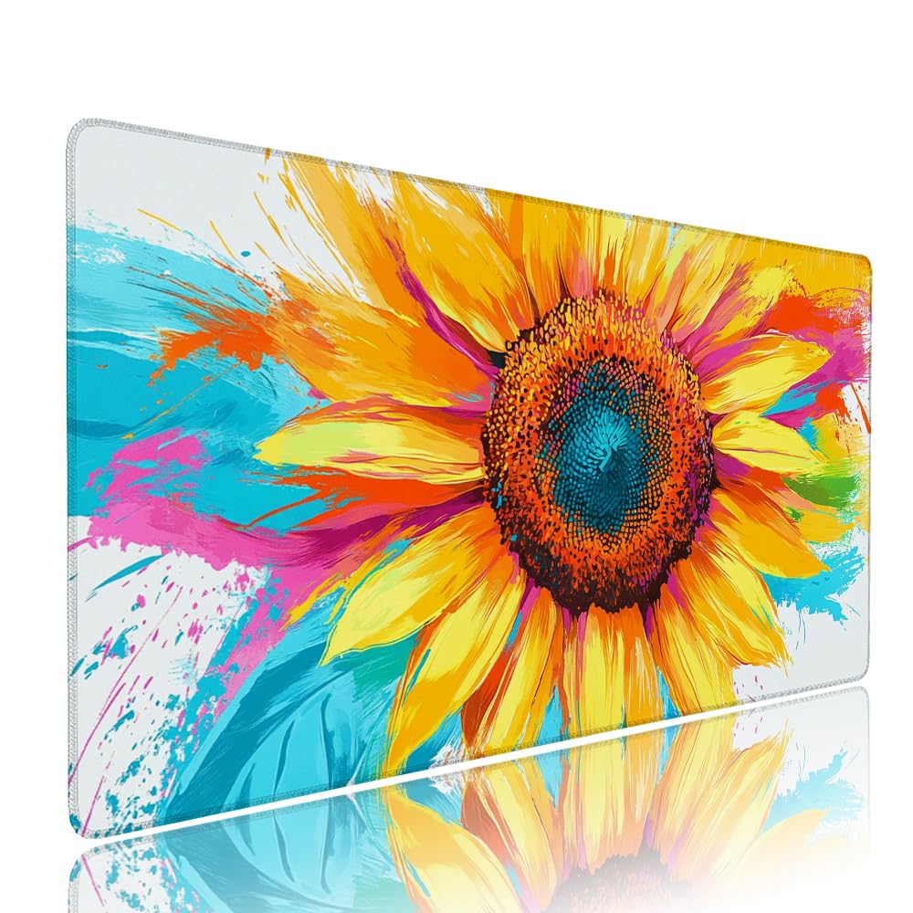 Alfombrilla de Mouse para Juegos, Giallo, XXL, Antideslizante, Impermeable, Diseño de Fiore, Extendido, Grande, 1400x600x3mm, para PC, Laptop, Ufficio, Famiglia d-581