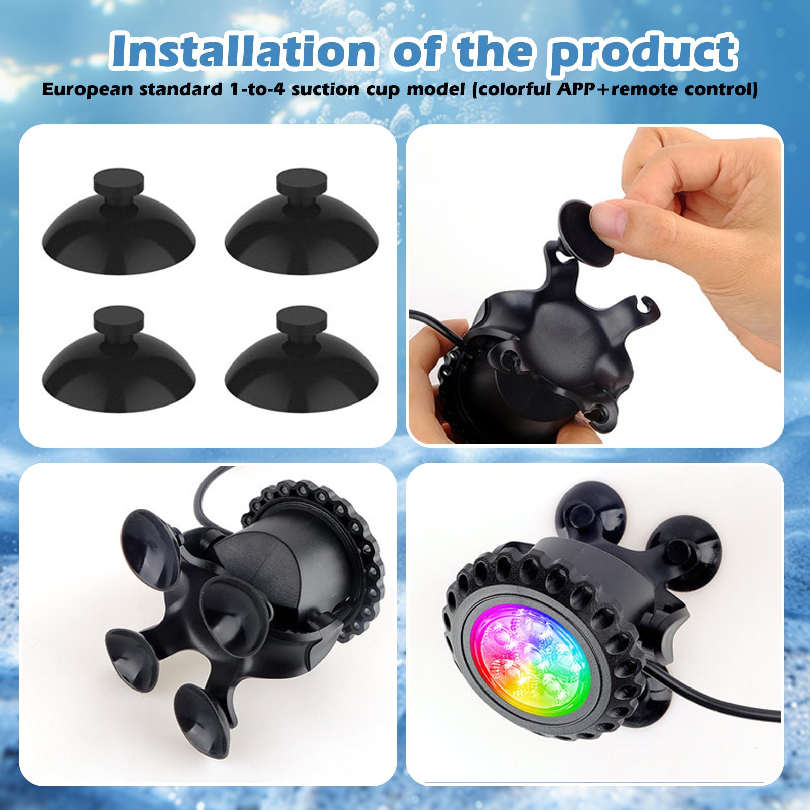 Illuminazione a LED subacquea RGB, luce subacquea, per stagno, illuminazione subacquea, con telecomando e app Bluetooth, IP68, luce subacquea per giardino, patio, albero (4 in 1)