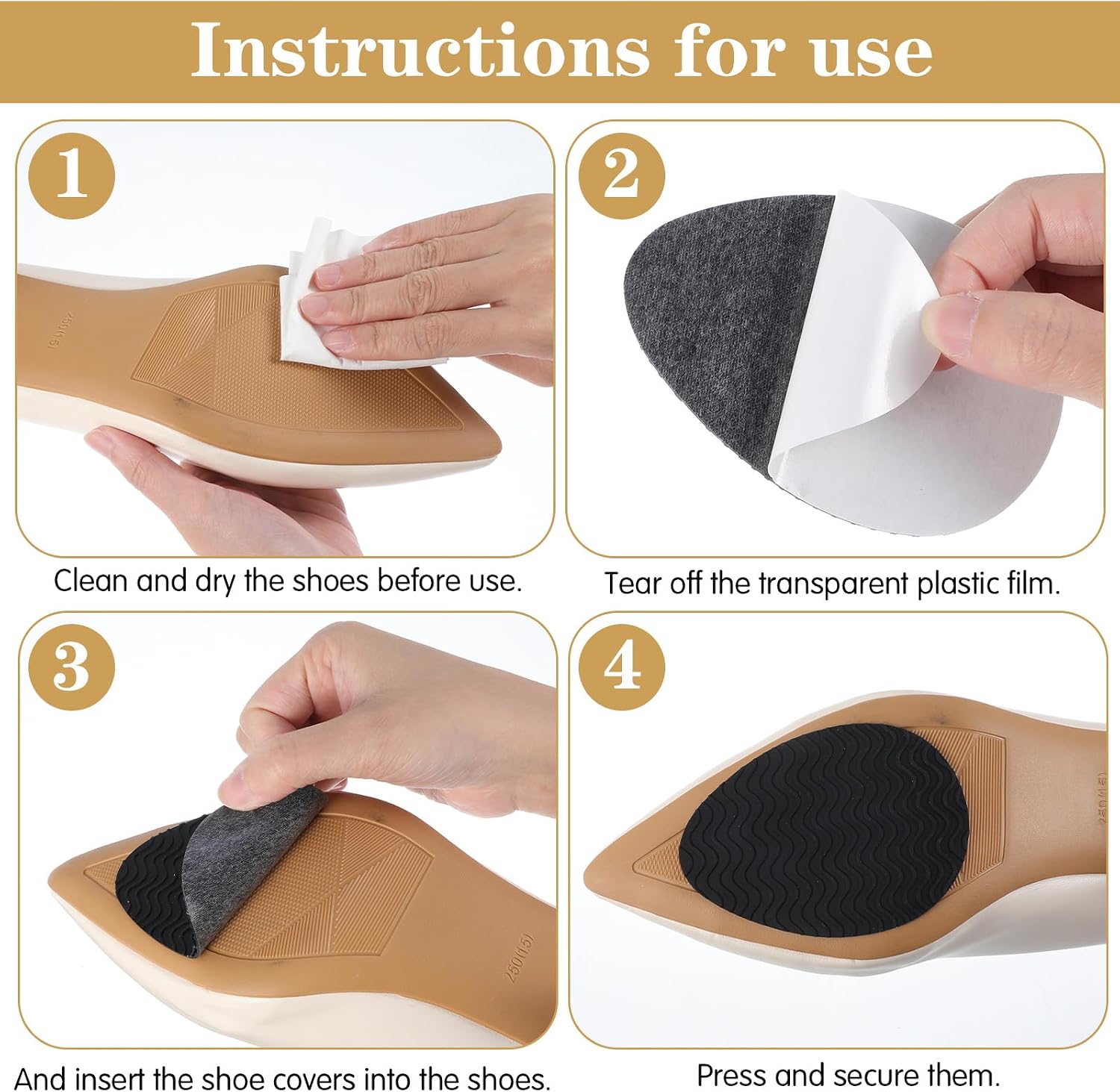 8 Pcs Enlarge Non-Slip Shoe Pads for Bottom of Shoes, Self-Adhesive Sole Protectors, Anti Skid Self Adhesive Rubber Grips for High Heels & Flats, Slippery Floors, Noise Reduction(4.3 x 3 in & 3.5 x2.3