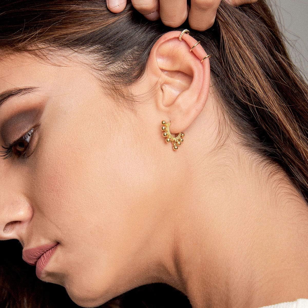 LOYATA Gold Huggie Hoop Earrings 14K Gold Plated Dainty Small Simple Hypoallergenic Jewelry Gift for Women image 2