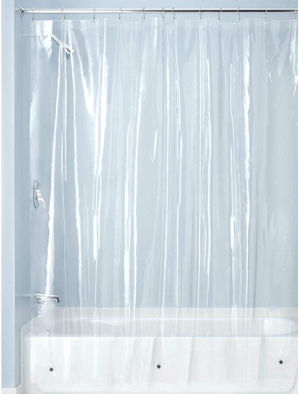 iDesign Vinyl Shower Liner, PVC-Free Curtain with Magnets for Master, Guest, Kids' Bathroom, Bathtub, Long, Clear