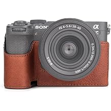 MUZIRI KINOKOO Protective Camera Case for Sony A7C II/A7C2/A7CM2/A7CR, Retro Genuine Leather Half Case for Sony Alpha 7C II/Alpha 7CR Camera with Hand Grip and Opening Bottom Design - Brown