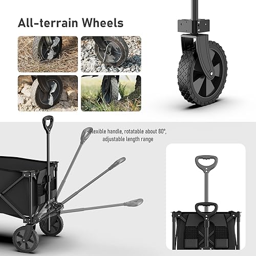 Miniatura 4 de Carro plegable plegable, carro plegable resistente, carrito portátil con ruedas estrechas todo terreno para jardín al aire libre, picnic, playa,