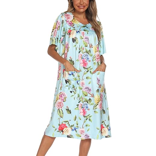 AVIIER House Dress Women Short Sleeve Mumu Lounge Dresses Patio Nightgowns with Pockets (Purple, Large)…