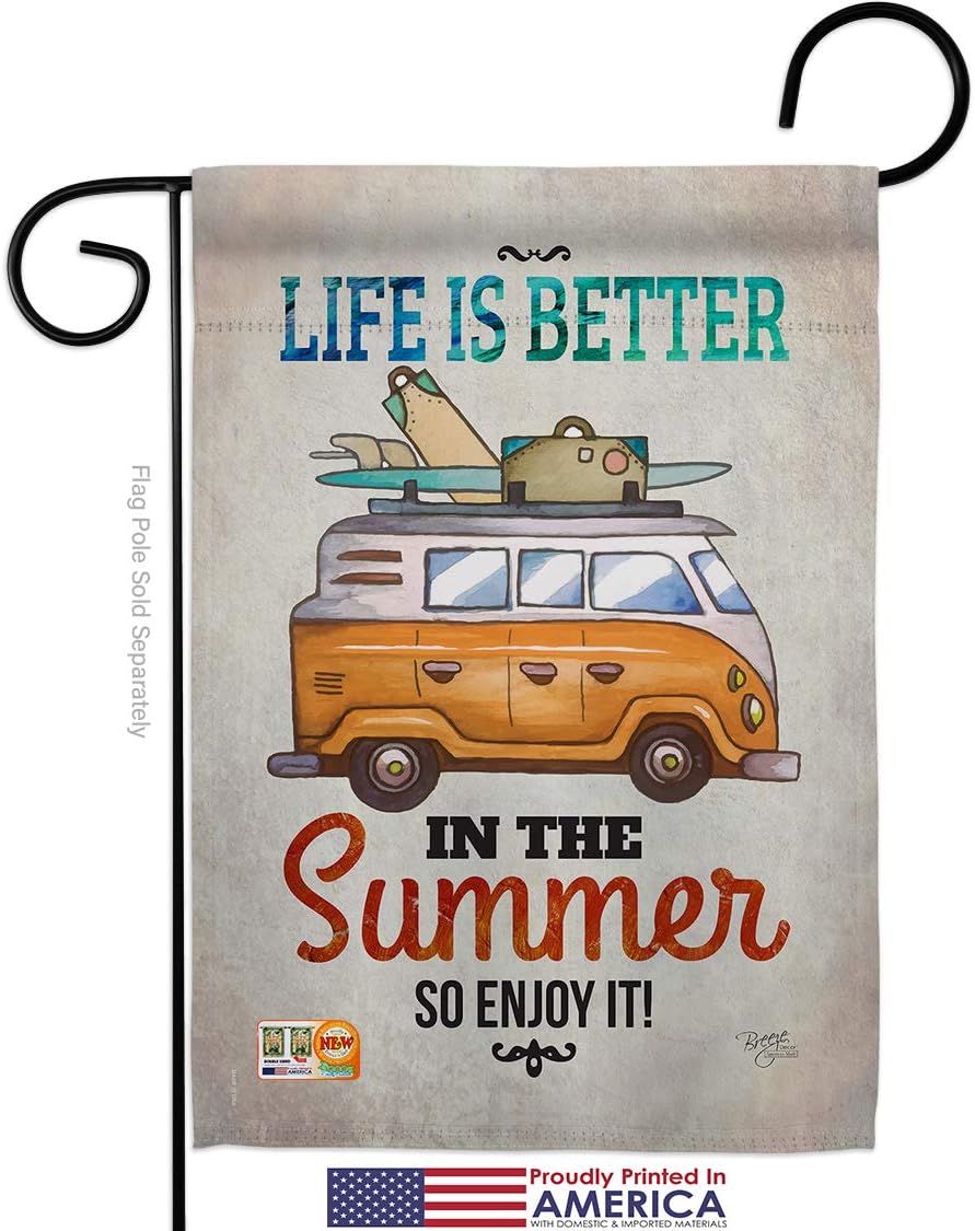Better in Summer Garden Flag Set with Stand Summertime Fun and Sun Beach Pool Luau Tropical Party Season Outdoor Sunny Small Decorative Gift Yard House Banner Made USA 13 X 18.5