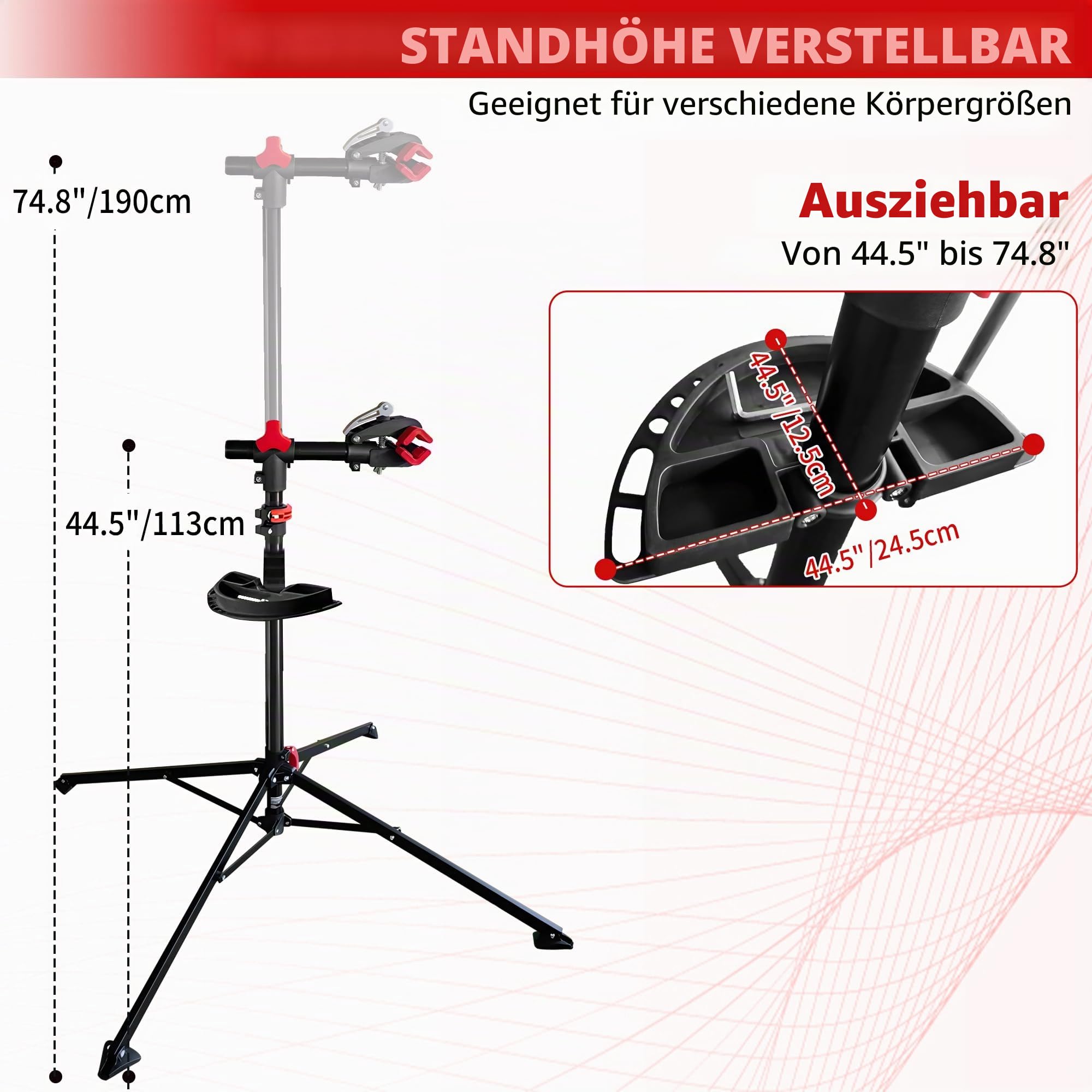 Fahrradmontageständer,höhenverstellbar,klappbar, Werkzeugablage | Magnetfach,360 Grad drehbare Klemme,Fahrradreparaturständer,30kg
