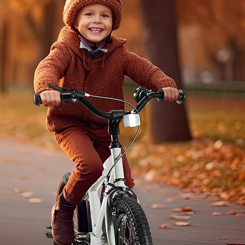 Miniatura 7 de Bicicleta infantil para niños y niñas, bicicleta infantil de 12 pulgadas con ruedas de entrenamiento extraíbles, marco resistente, freno de mano