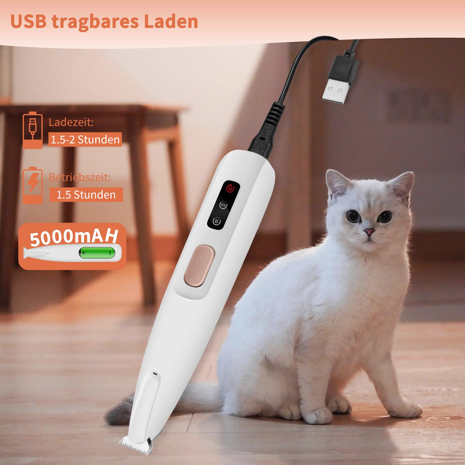 PawTrim Pro Tondeuse à pattes super silencieuse/rechargeable pour animaux de compagnie avec lumière LED, étanche, sans fil, tondeuse professionnelle pour chiens, chats, pattes et yeux