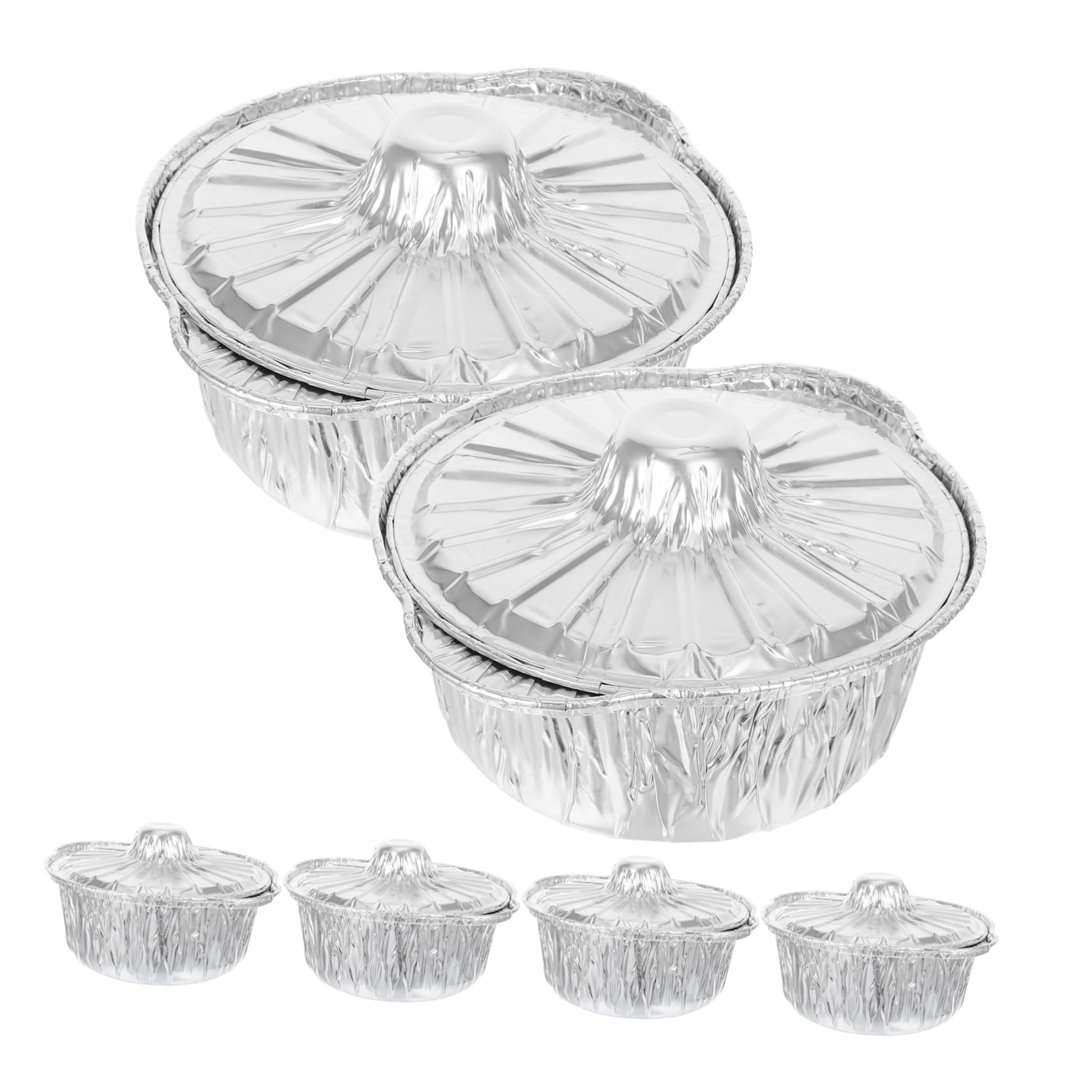 INOOMP 6 Pcs Aluminum Foil Pots with Lids Disposable Round Foil Pans for Outdoor Cooking Camping and Picnics Convenient and Portable Food Storage for Soup and Hot Pot