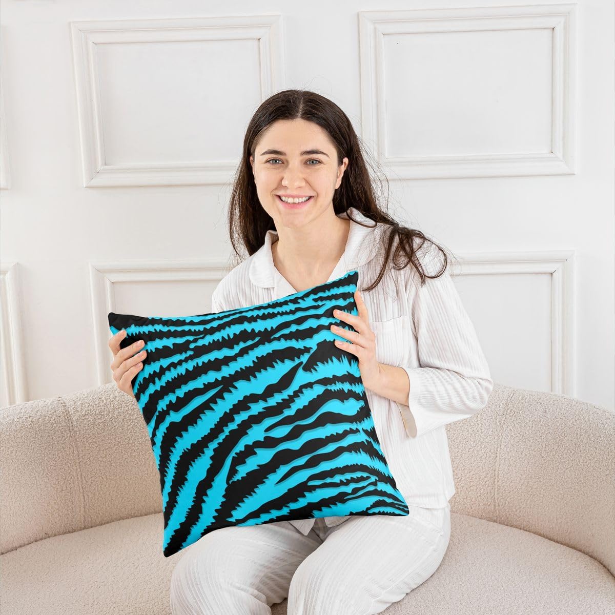 Erosebridal Turquoise Black Zebra Stripes Pack of 2 Throw Pillow Covers Abstract Geometric Stripes Pillow Covers Modern Animal Print Cushion Cases High Contrast Minimalism Lines Decor 20x20 Inch image 5