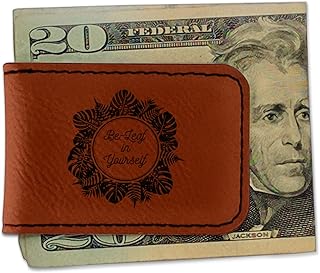 RNK Shops Personalized Tropical Leaves Border Leatherette Magnetic Money Clip - Double Sided