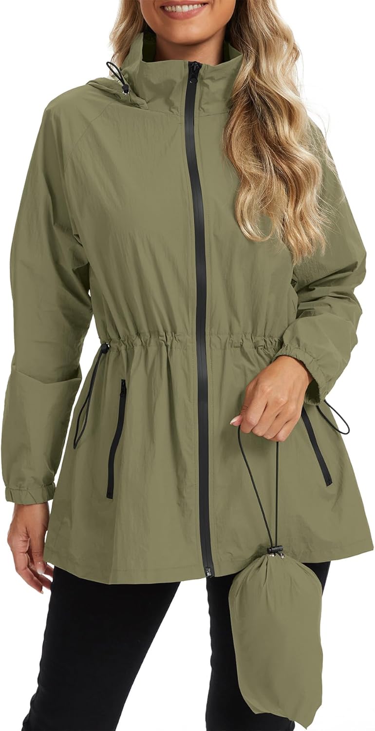 Zando Lightweight Rain Jacket Women Waterproof - Packable Windbreaker Jacket Raincoats for Women with Hood for Travel Outdoor