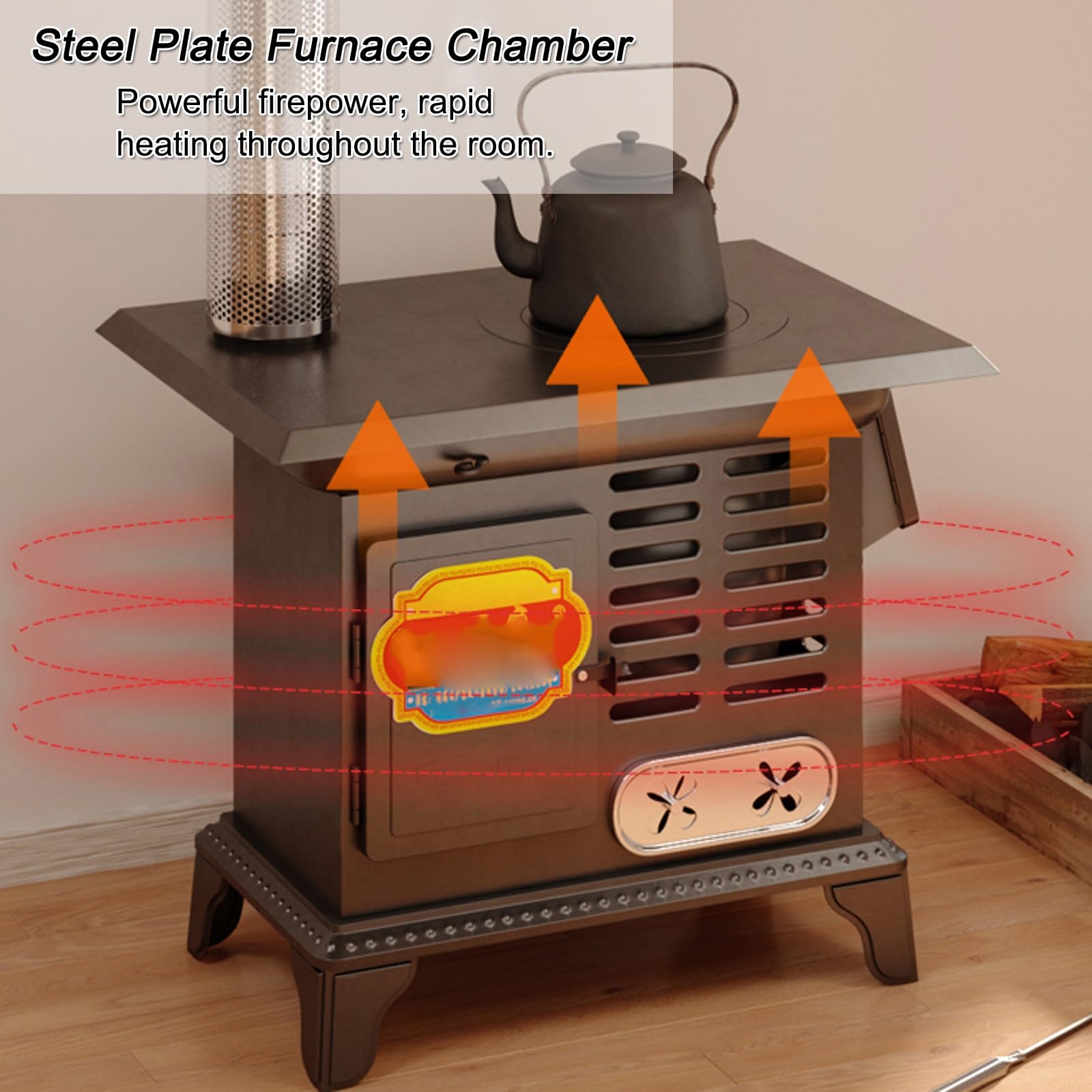 Stufa a legna in ghisa con forno, sistema di riscaldamento efficiente per cabine e case, con cassetto in cenere, ideale per soggiorno fuori rete e riscaldamento rapido della stanza