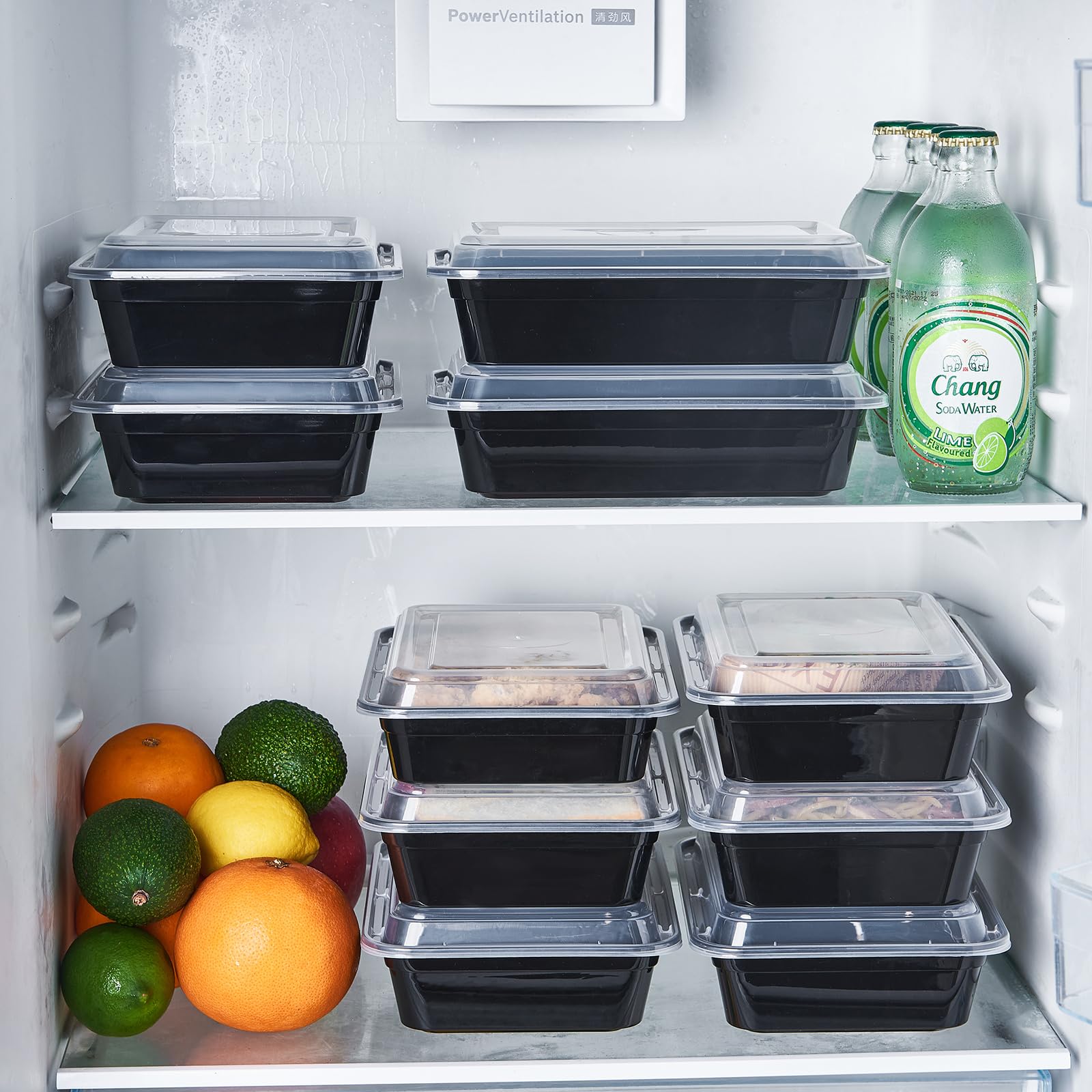 FULING Frischhaltedosen aus Kunststoff mit Deckel, 800 ml, 1 Fach, schwarz, rechteckig, wiederverwendbar, für unterwegs, BPA-frei, mikrowellengeeignet, gefriergeeignet, spülmaschinenfest, stapelbar,