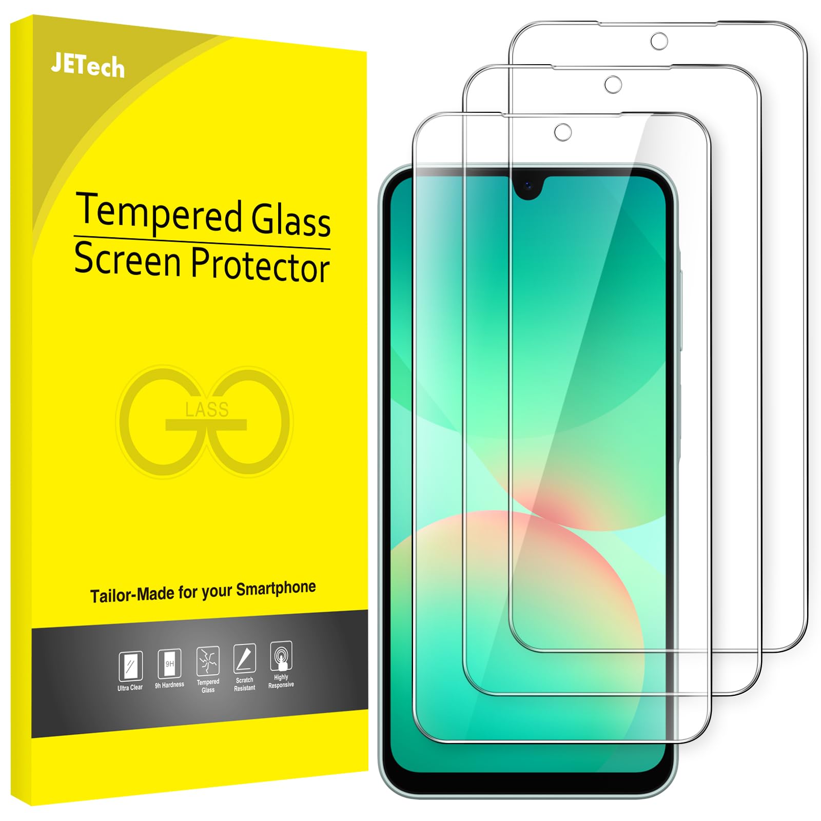 JETech Pellicola Protettiva per Samsung Galaxy A26 5G, 9H Vetro Temperato Film, Anti-Graffio, HD Chiaro, Pacco da 3