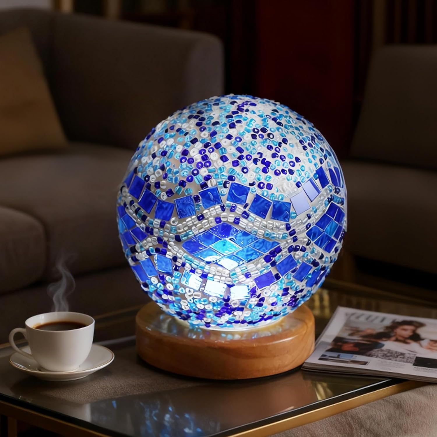 Mosaic Table Lamp Stained Glass Light USB Power Dimmable Geometric Pattern Ambient Lamp for Restaurant Atmosphere Lighting Hotel and Club Decoration(Baroque B - Blue, Baroque)