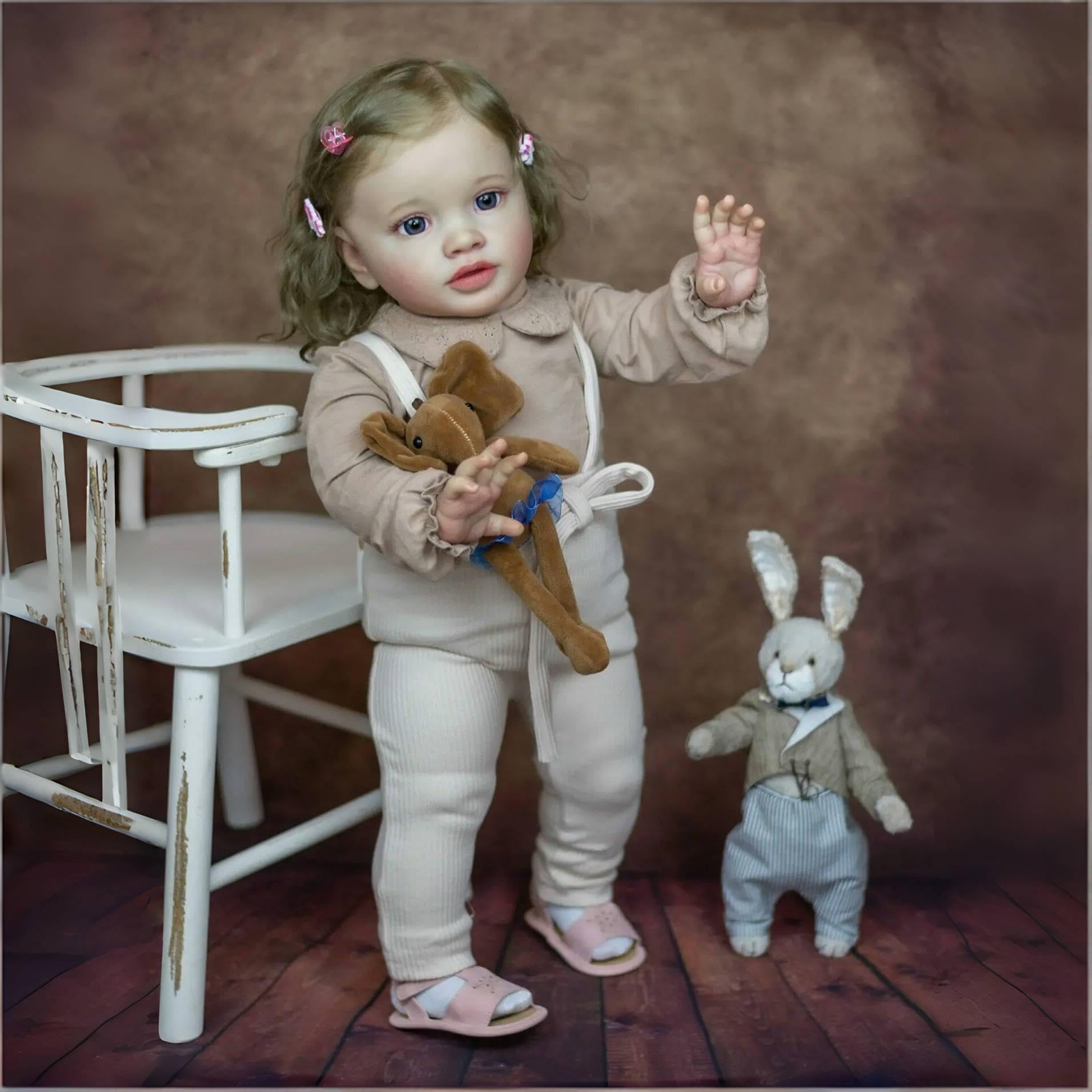 RXDOLL Huge Size Reborn Baby Dolls 26 inch Cloth Body Reborn Toddler Dolls Silicone Babies Lifelike Baby Girl Doll with Brown Hair Realistic Toddler Baby Doll Real Size