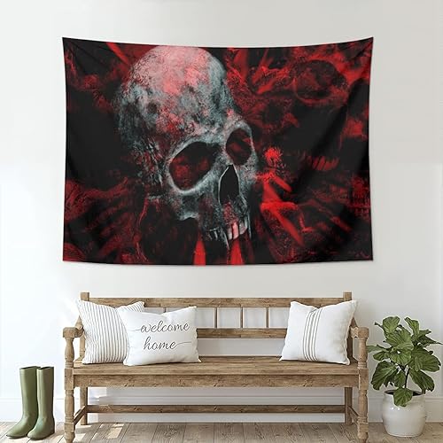 Miniatura 3 de Suonity Tapiz gótico victoriano de damasco con calavera gótica, tapiz de decoración de pared, decoración de hogar, sala de estar, dormitorio