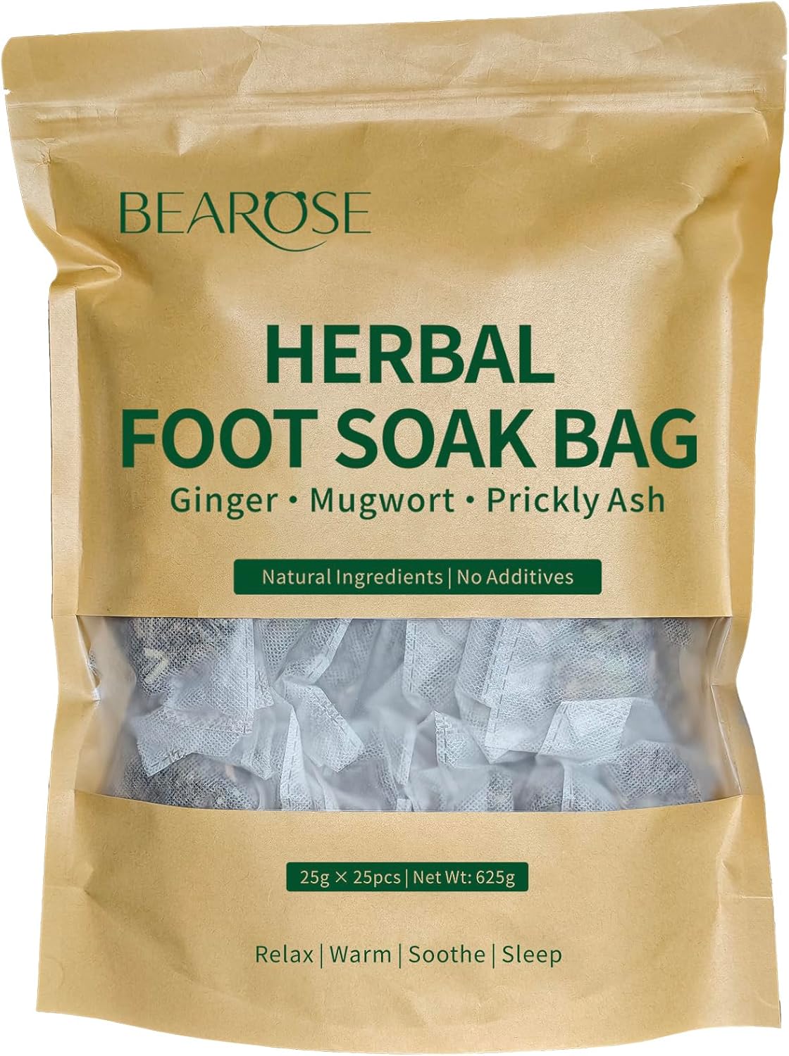 BEAROSE Herbal Foot Soak Bags, Mugwort Ginger Prickly Ash with Safflower, Natural Warm Blend for Foot Bath & Body Soak, Relaxing Spa Sachets, Ideal Gift for Family & Friends, 20g×20 Packs