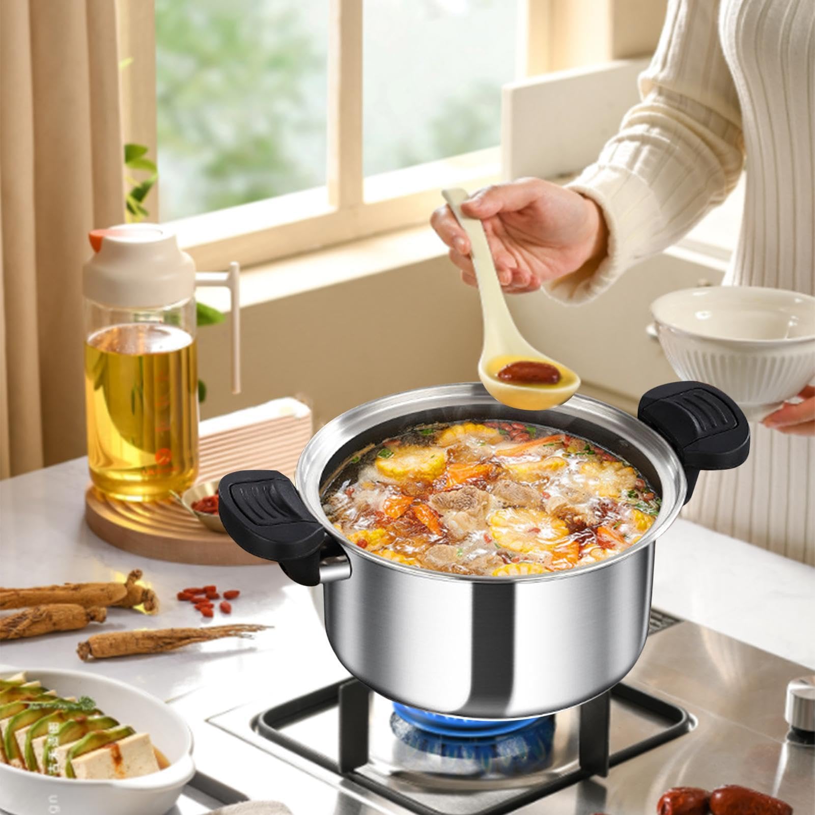 Pentola a Pressione Bollitore per la Cottura a Pressione e al Vapore | Casseruola per la Preparazione di Stufati per l'in Cucina Casa Sala da Pranzo Ristorante per Cereali Riso e Zuppa