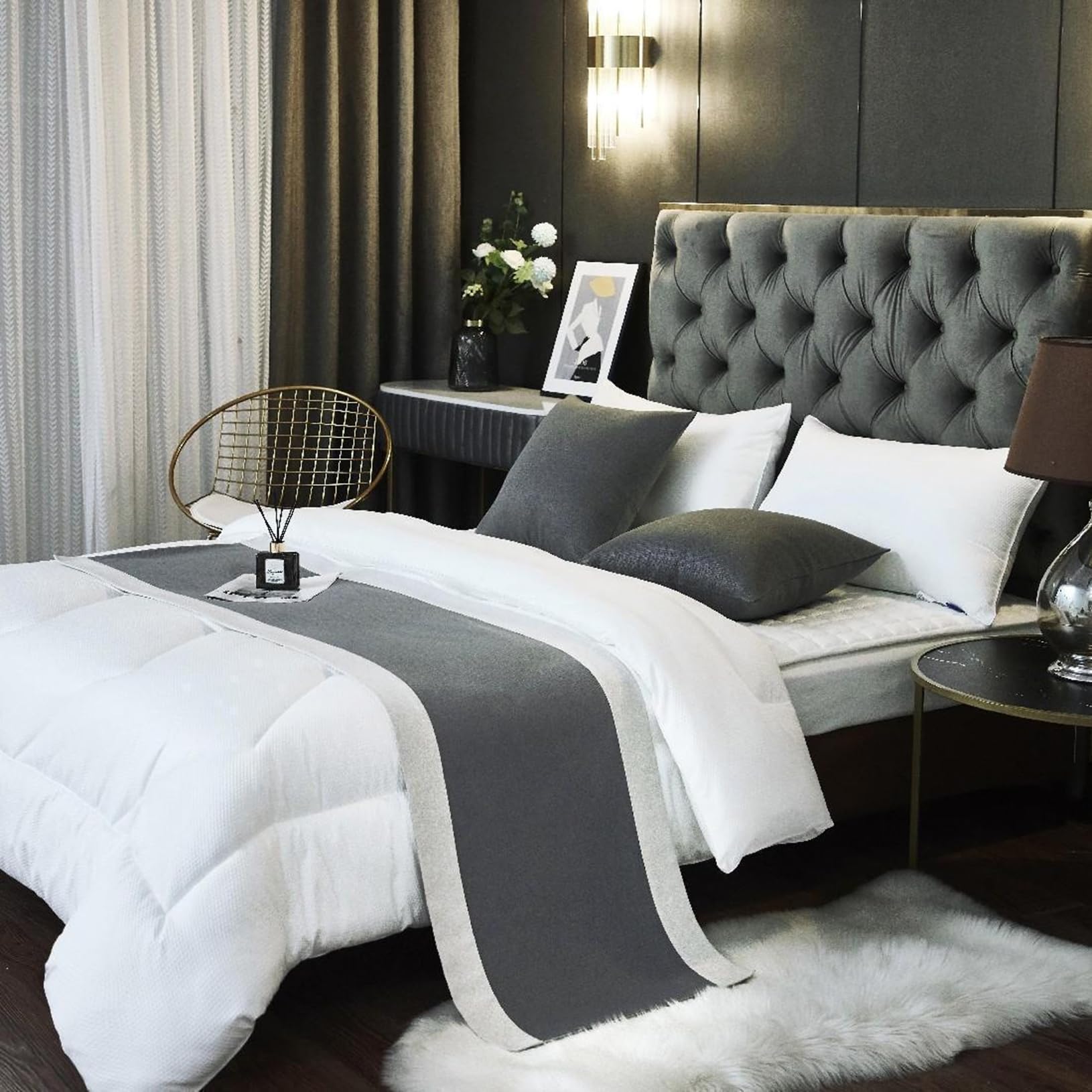 TTiiLoe Hotel Bed Runner Double-sided Bed Cover, Cotton Linen Bed Scarves Bedspreads Throw Decor Protection, Linen-Grey, 50 * 260cm for 2m Bed