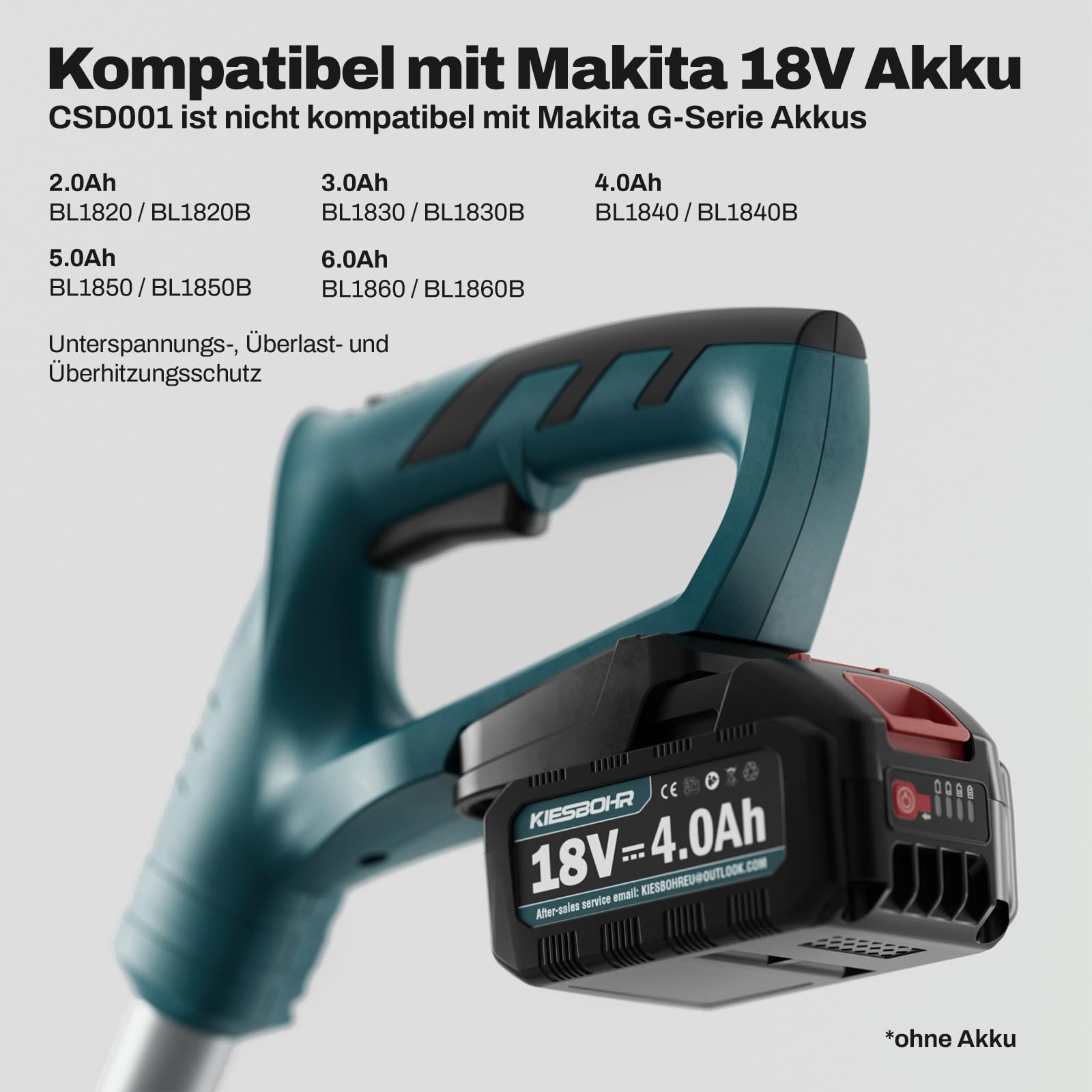 Garten Akku-Rasentrimmer Kompatibel mit Makita 18V Akkus, CSD001 String Trimmer mit Nylon Trimmerfaden, 25 cm Schnittkreis, Verstellbarem Griff und Pflanzenschutzbügel(ohne Akku)