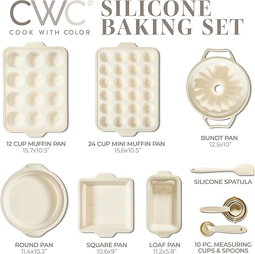 Miniatura 8 de COOK WITH COLOR Juego de moldes de silicona con marco de metal de 17 piezas  moldes para horno, incluyendo moldes para pasteles, molde de silicona