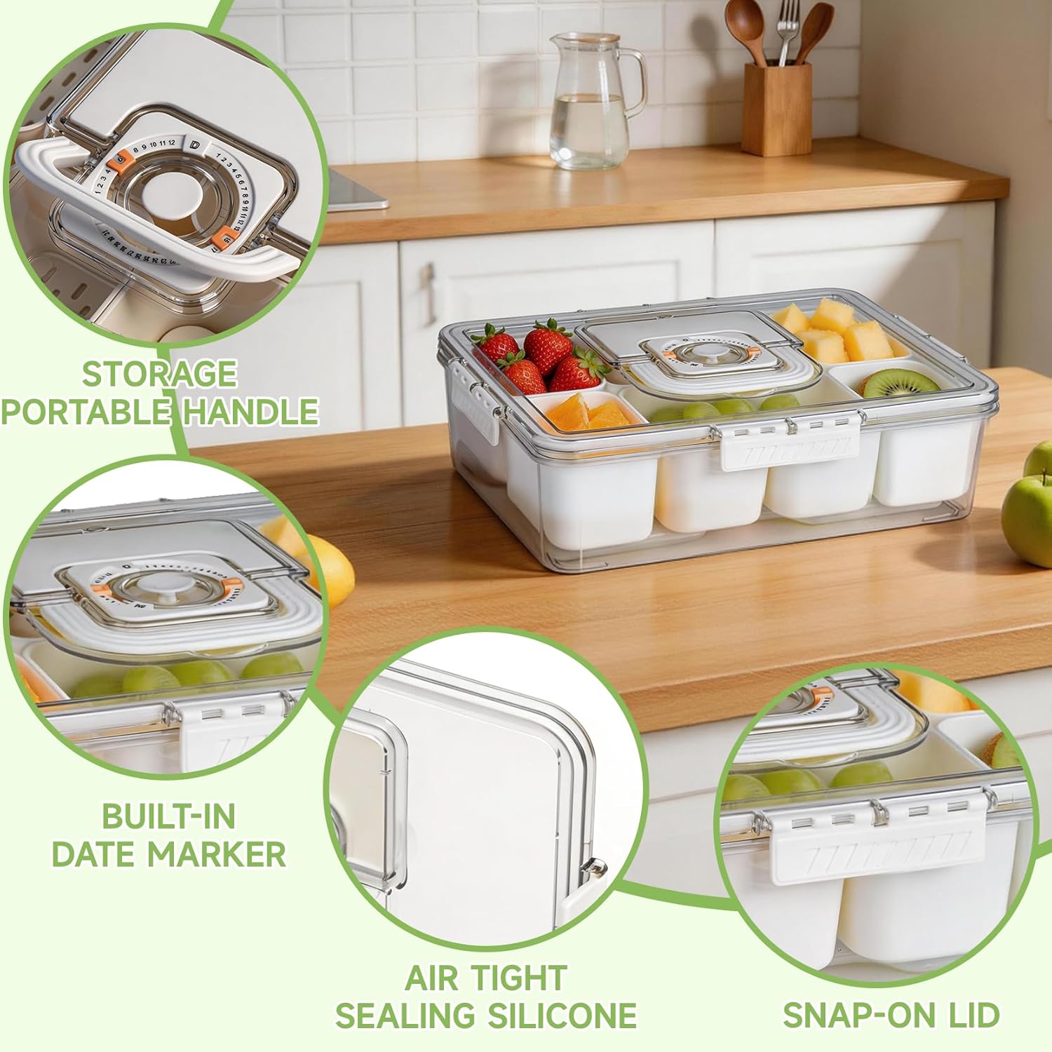 Chilled Portable Snackle Box container, Divided Serving Tray, Beach Essentials Insulated Container with Reusable Ice Pack & Bag – Keep Food Hot or Cold On the Go for Adult