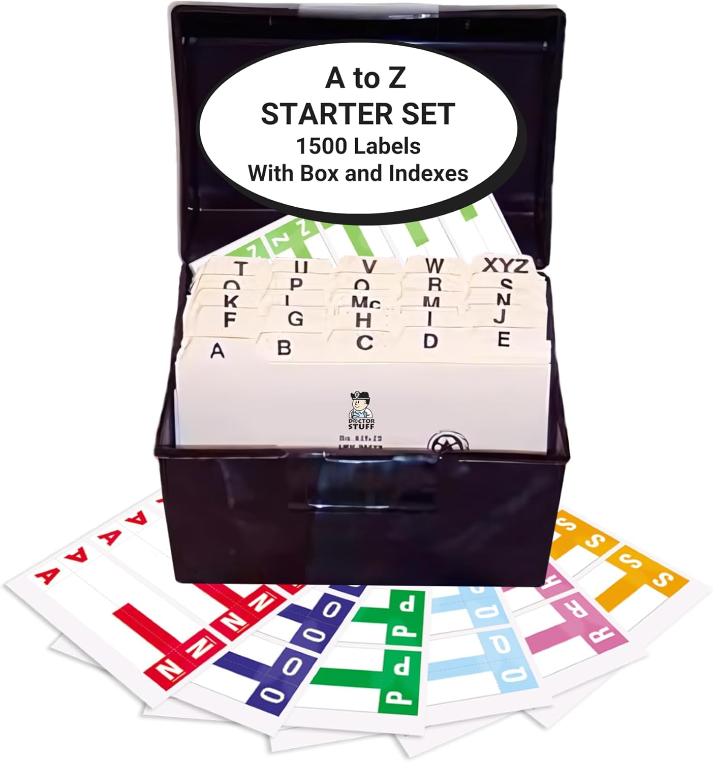 Alphabet Labels for File Folders, A to Z Desk Set with File Box and Indexes, Doctor Stuff, 1500 Labels, Compatible with Smead NCC - SNCC Alpha Stickers Series, Medical Chart Color Code Labels