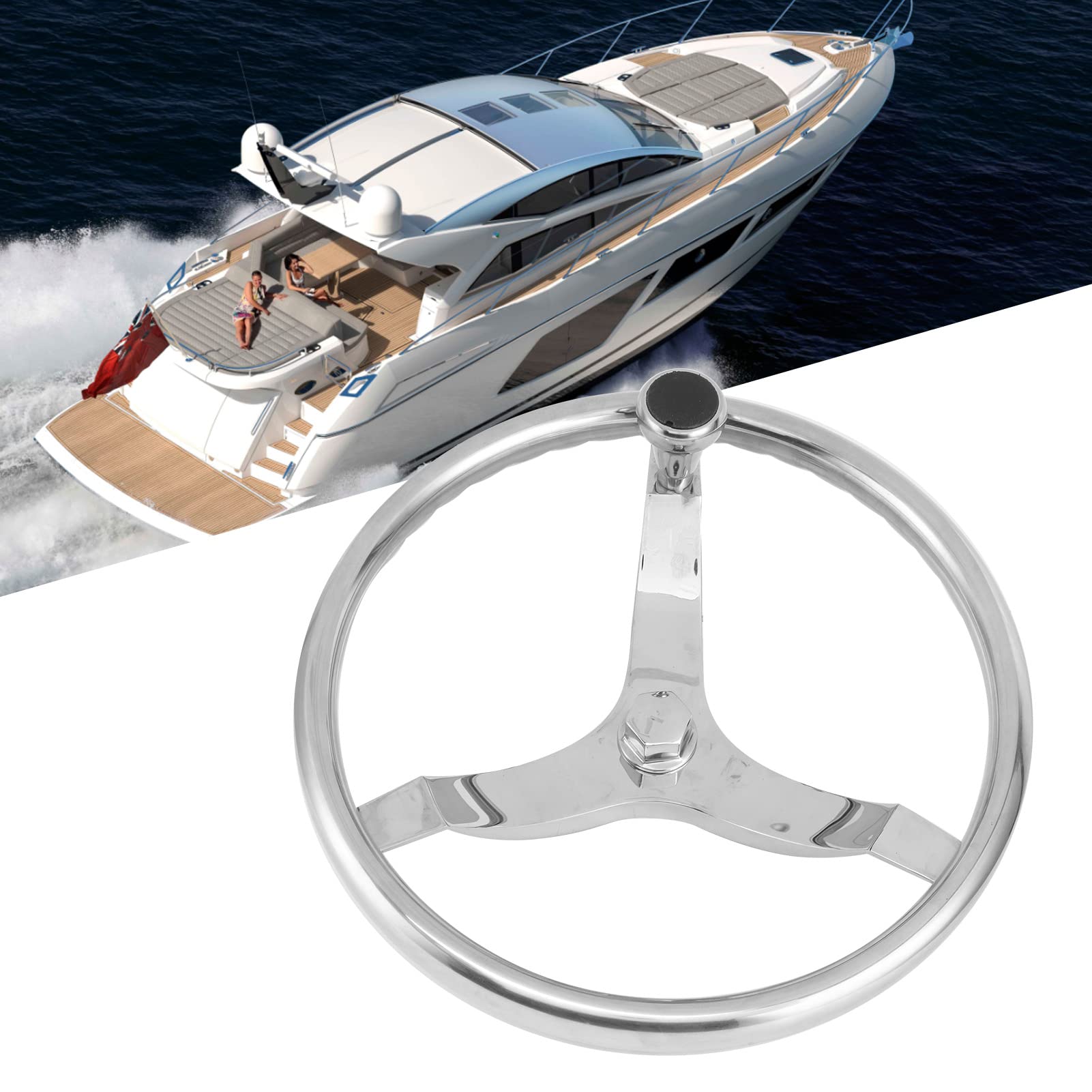 Yctze Volante per Barca Premium da 13,5 Pollici a 3 Razze - Accessorio Hardware Marino in Acciaio Inossidabile, Antiruggine e Resistente Alle Intemperie per Yacht e Barche, Include Dado di