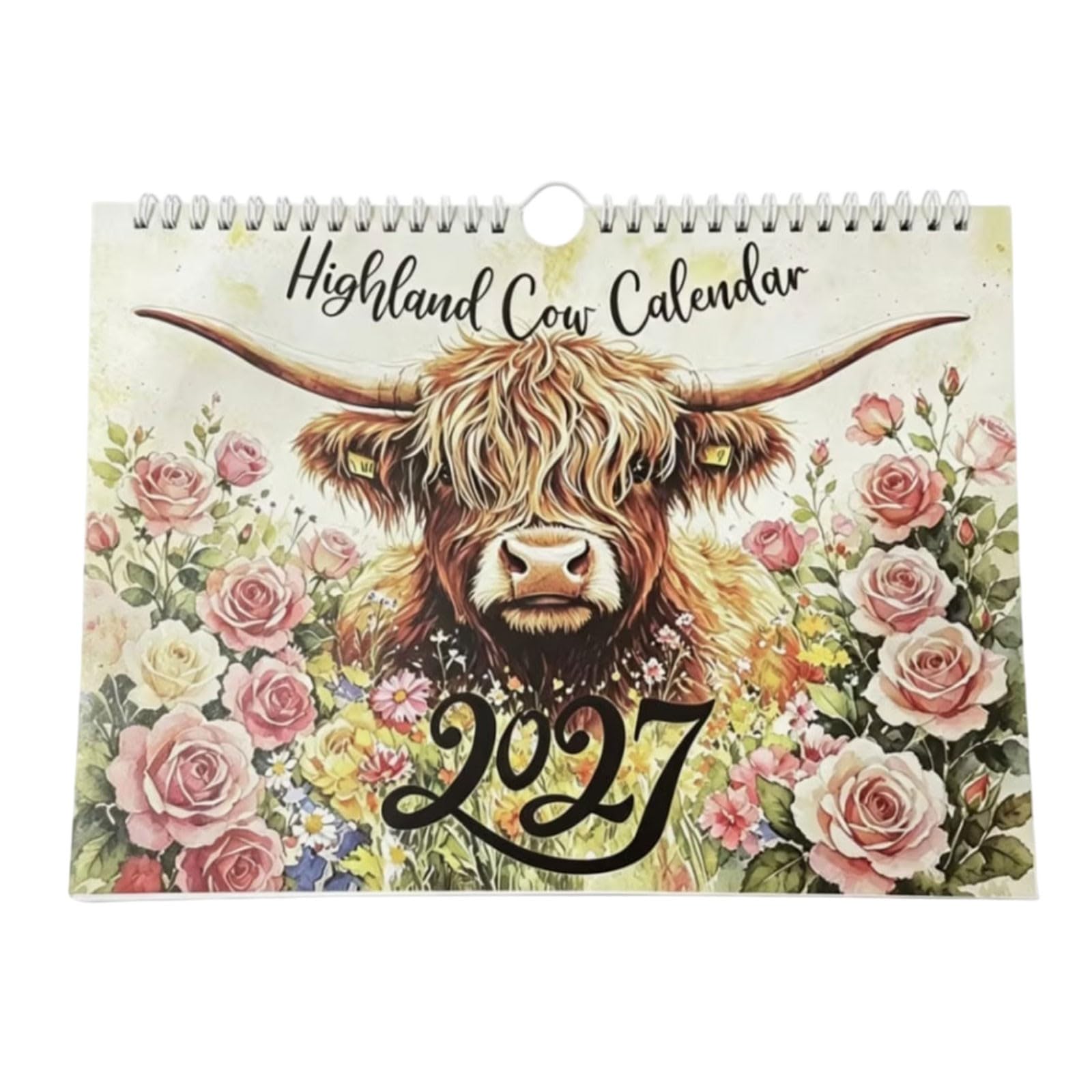 Highland Cow Wall Calendar 2027, Month To View Vintage Art Calendar