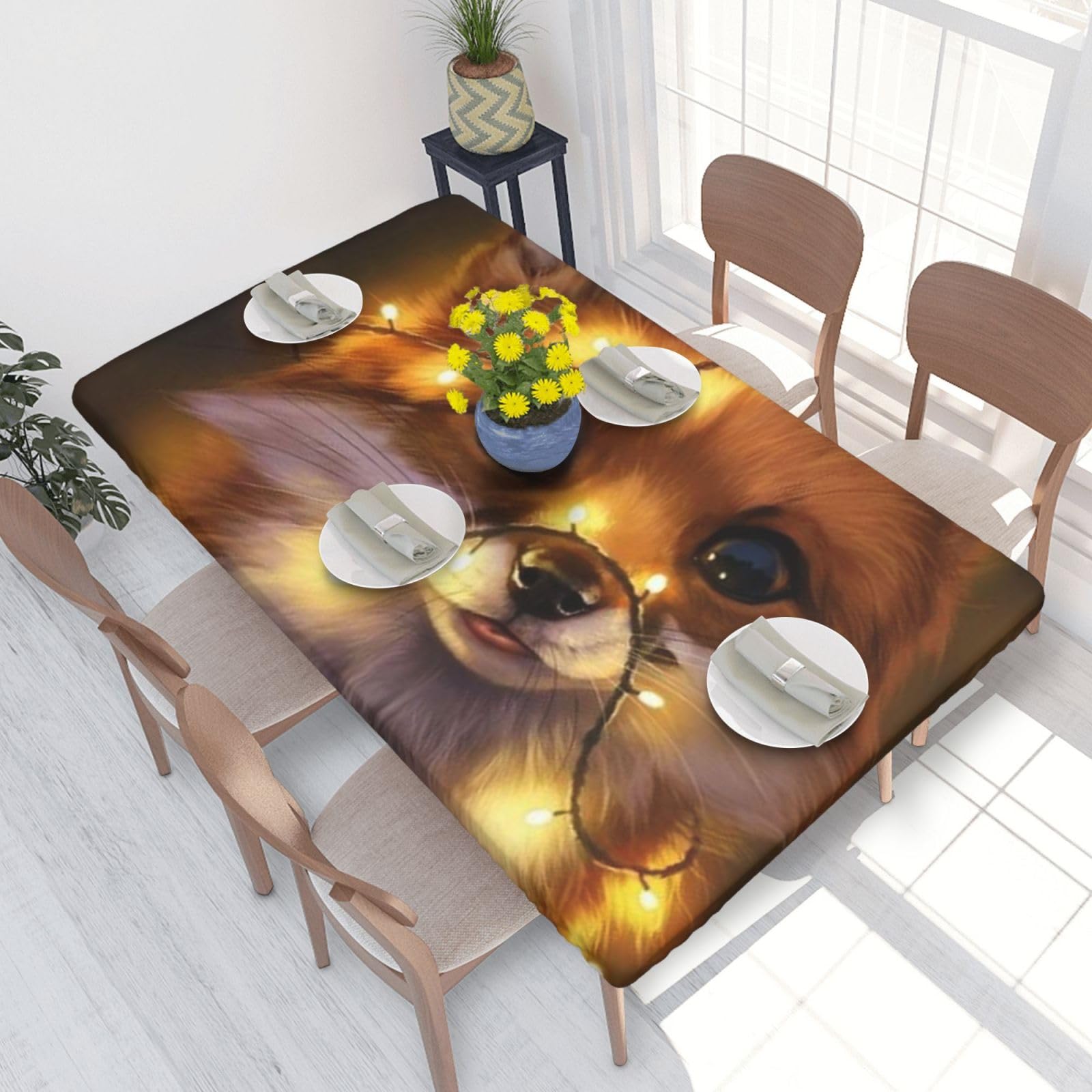 BNVSADC Cute fox Printed 4FT Tablecloth 122x76 CM Polyester Kitchen Water Resistant Table Cloth Dining Table Decoration Table Covers