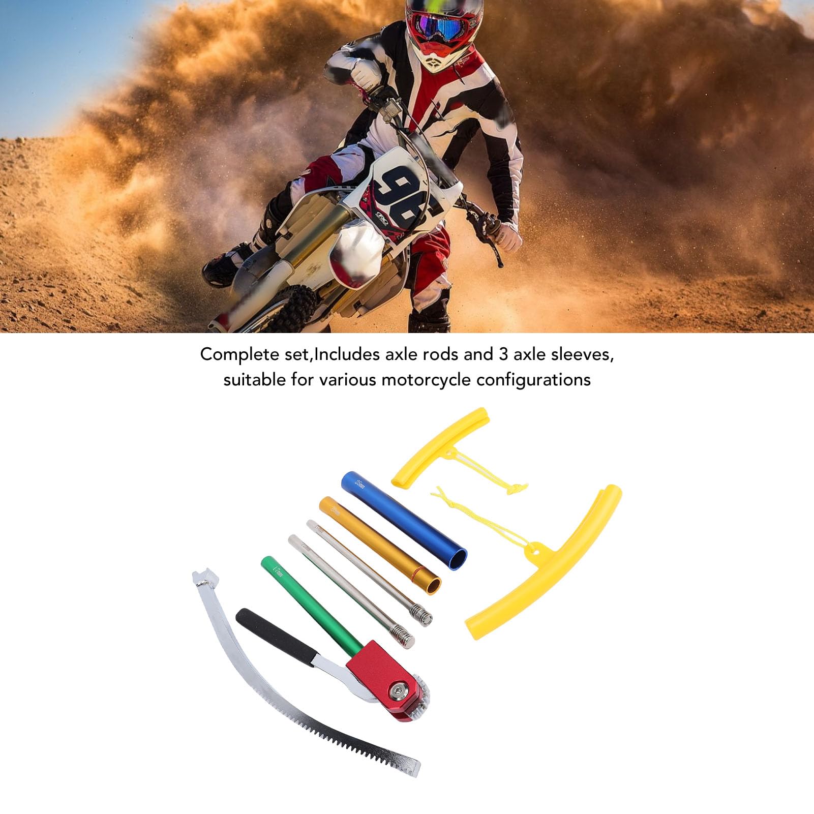 Kit di Attrezzi per Gomme Compatto per Moto Smontagomme in Acciaio per Bici da Cross per Ruote da 16 a 21 Pollici Assi da 15 17 20 25 Mm Portatile Pieghevole per Tecnici e Principianti