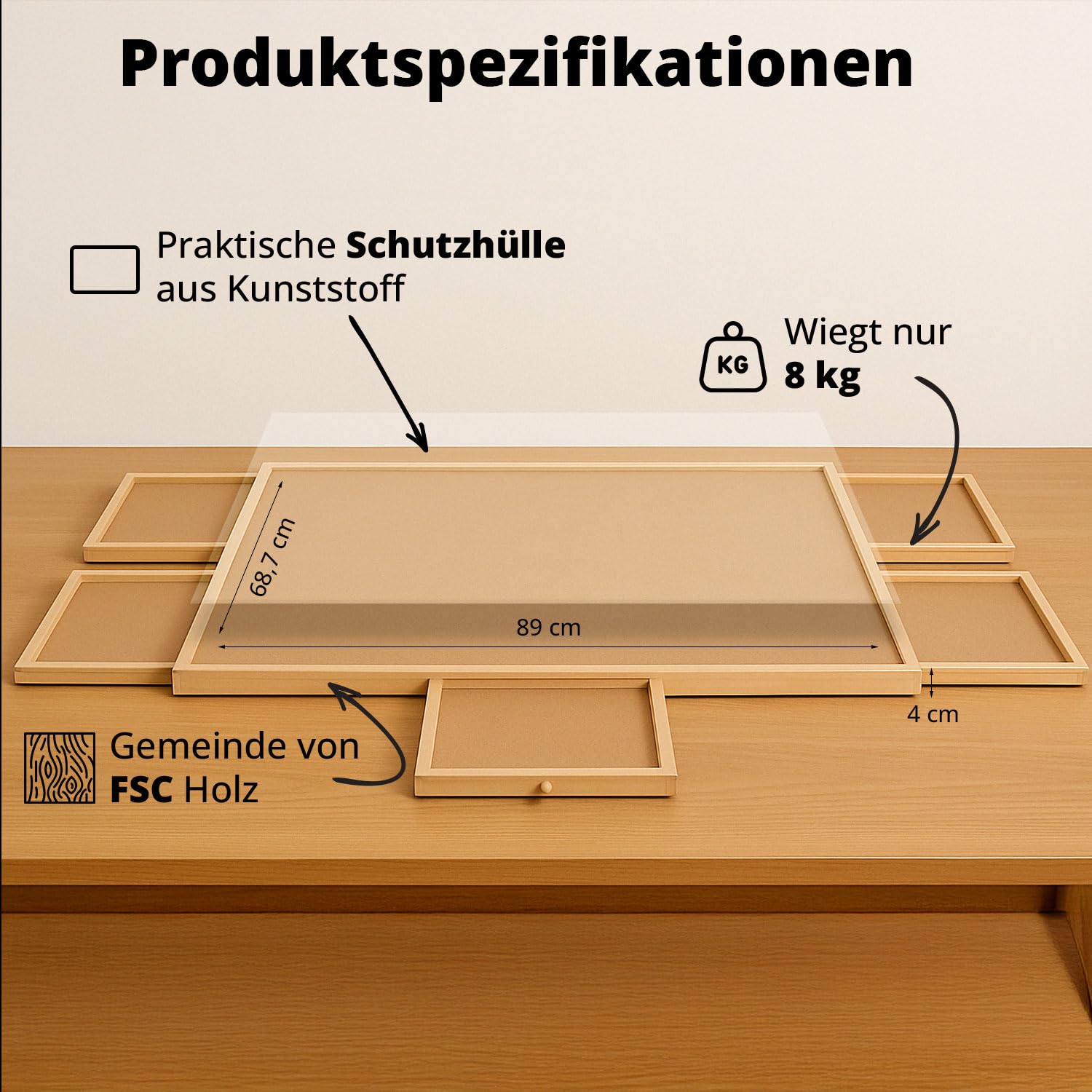 Drehbares Puzzle Board mit Schubladen & Abdeckplatte – Puzzletisch für 1500 Teile, 360° rotierbar, Rutschfester Filz, Sortierfächer, stabiles Holzbrett zum Puzzeln
