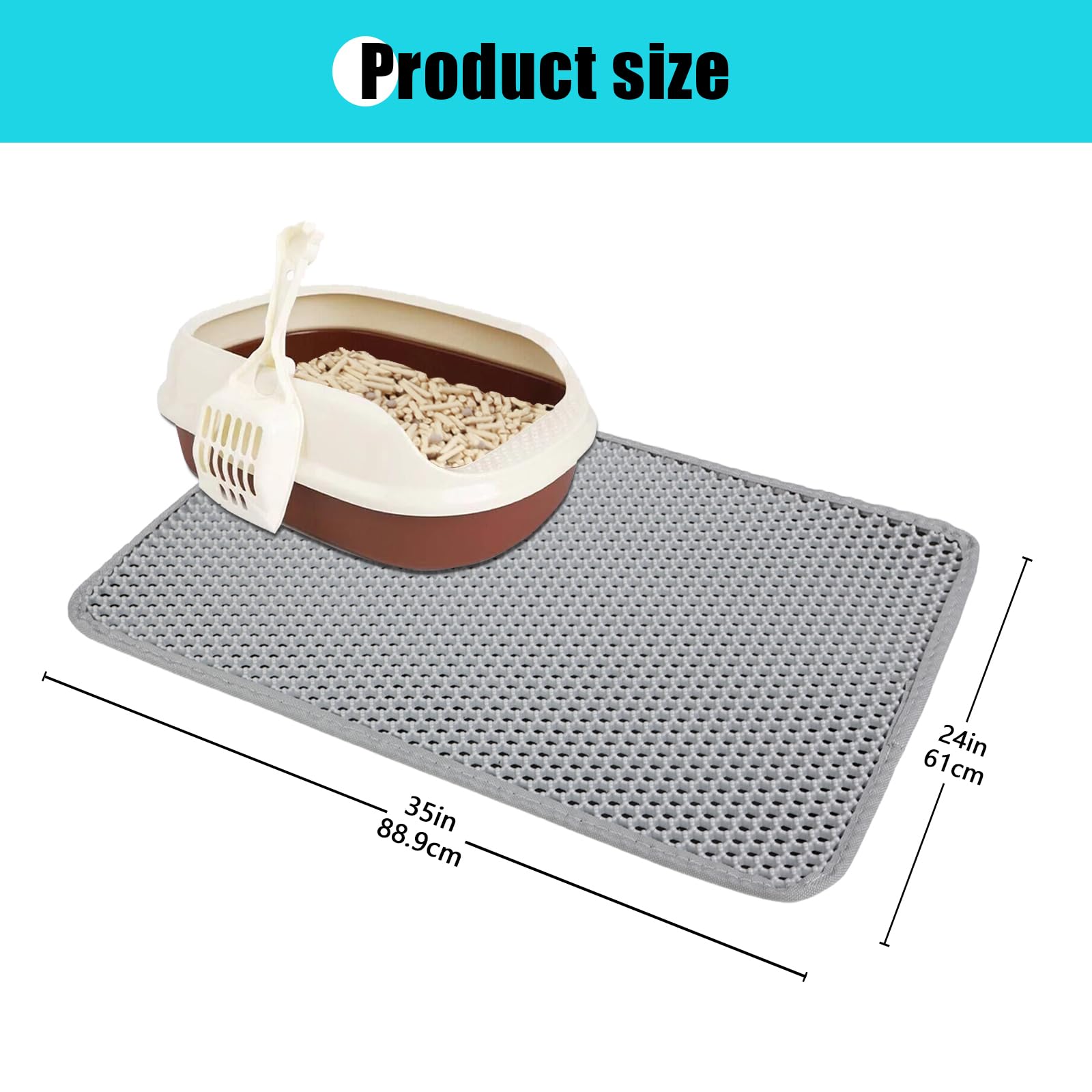 Cat Litter Mat, Kitty Litter Collector, Double Layered Honeycomb Design Waterproof, Anti Urine, Anti Slip, Easy to Clean, Limit Garbage (30"x24", Grey) - image 5