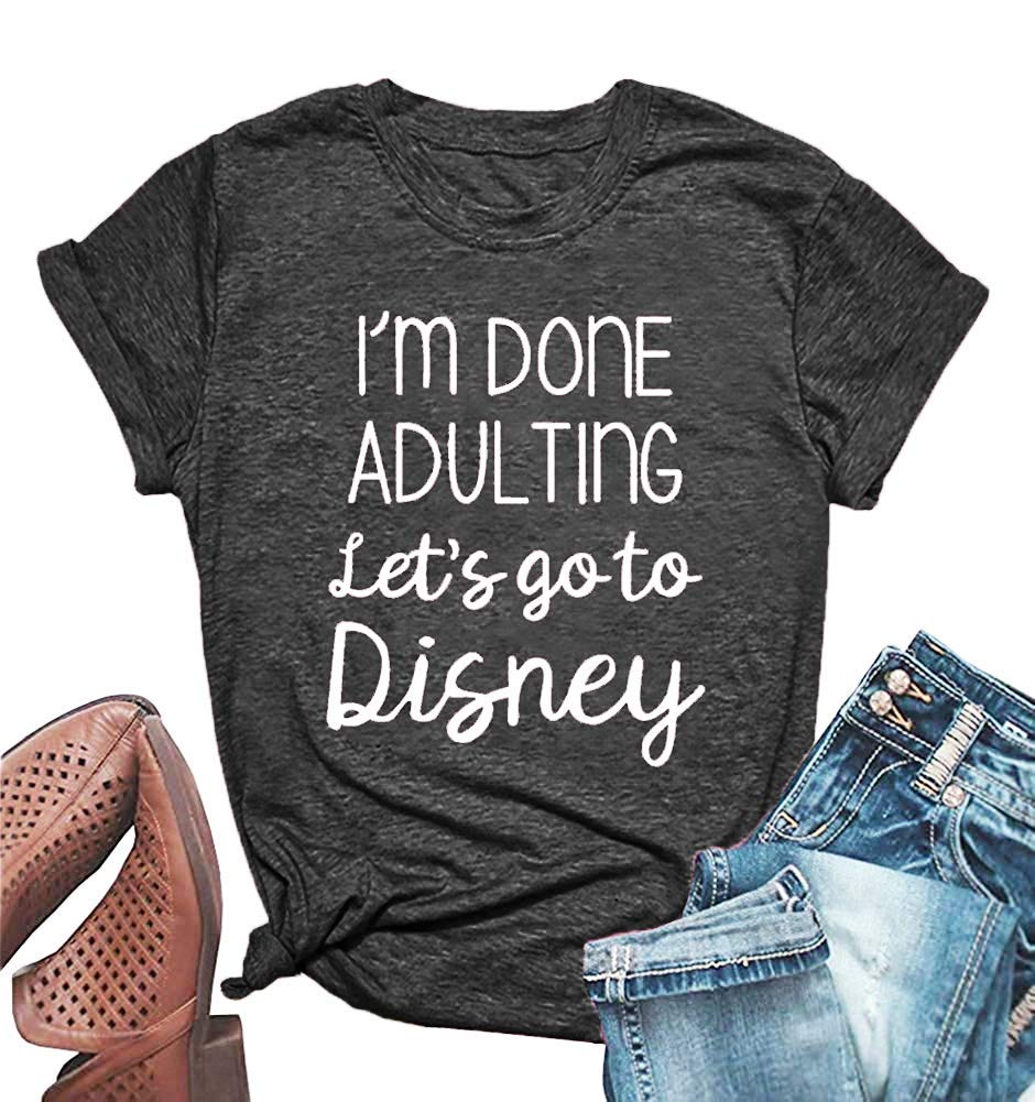 I'm Done Adulting Shirt for Women Funny Summer O Neck Short Sleeve Tops Gray Medium