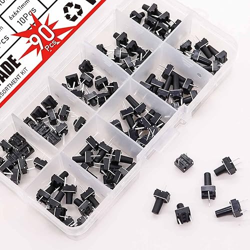 Miniatura 4 de TWTADE 90 piezas de interruptor táctil de 2 pines Micro Momentary Tact Interruptor de botón Surtido 6 x 6 x 4.3/5/6/7/8/9/10/11/0.472 in (cada valor