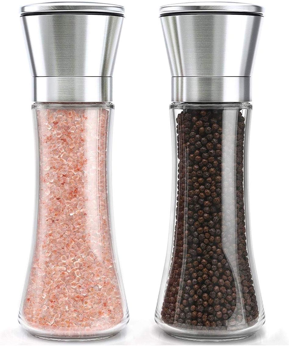 Salt and Pepper Grinder Set Made in Stainless Steel with Glass Body for Kitchen