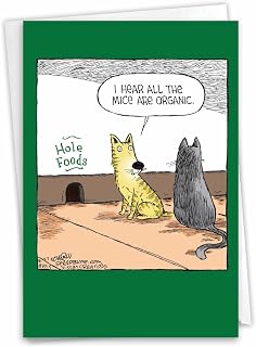 NobleWorks - 1 Hilarious All Occasions Blank Humor Greeting Card with 5 x 7 Inch Envelope - Funny Just Because Cartoon Pets, Mouse Hole Grocery Shopping for Men and Women - Hole Foods C2684OCB