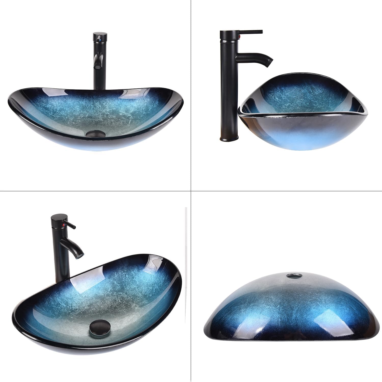ZealWe Badmöbel Set 2-teilig Waschbecken mit Unterschrank 60 cm mit Handtuchhalter Rollenhalter, Waschtischunterschrank hängend mit Waschtish 54 cm für kleine Gäste WC Waschplatz, Blau