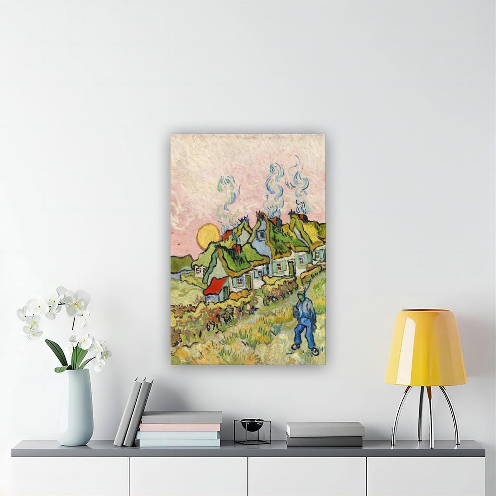 ANFOTCM Vincent Van Gogh, domy i figura, plakat na płótnie, sztuka ścienna, sypialnia, dekoracja, biuro, pokój, kuchnia, prezent, 60 x 90 cm