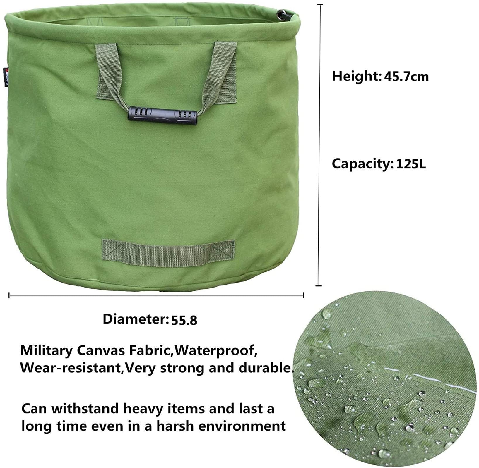 Venuy Sacchi per Rifiuti da Giardino 125l Heavy Duty con Manici, Sacco Foglia Verde con Tessuto di Tela (h45.7 Cm, D55.8 Cm)