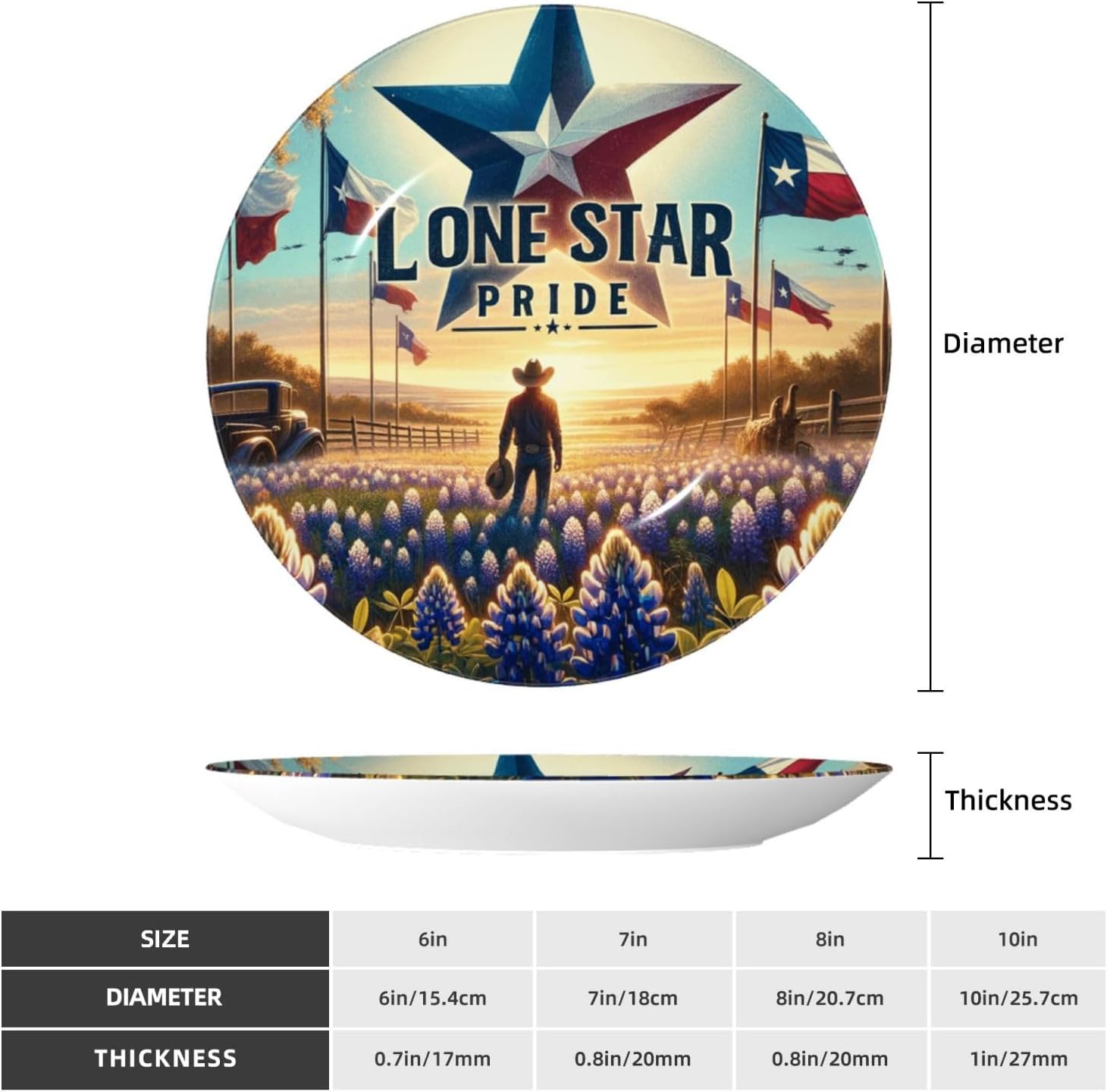 Texas-Pride-Star 10 Inch Decorative Plate With Stand, Elegant Display Wall Plate For Home Decor