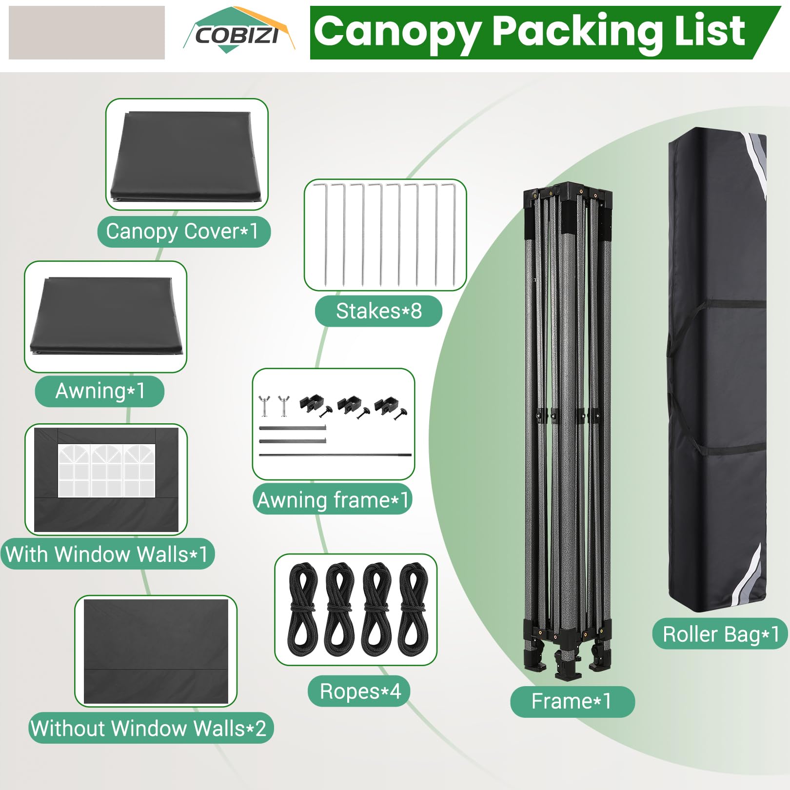 COBIZI 3x3m Tonnelle de Jardin Pliable, Tonnelle Pliable avec Auvent Extensible, Hauteur Réglable, Protection UV 50+, Convient pour Les Fêtes, L'extérieur, Le Commerce, Le Camping (Noir)