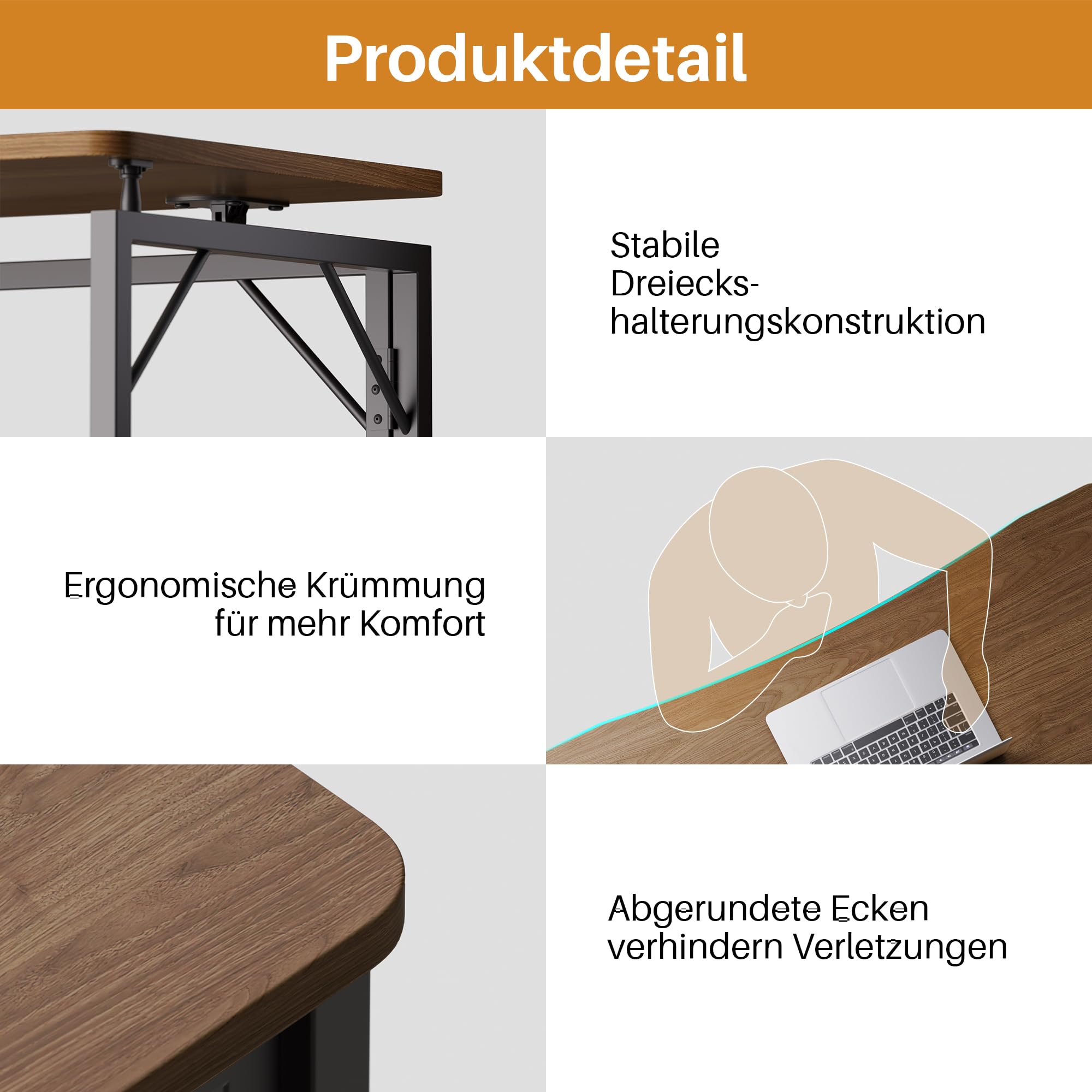JOYMOOP 80 cm Klappschreibtisch – Braun, Keine Montage, Kleiner Faltbarer Schreibtisch für Zuhause, Büro, Holzplatte, klappbarer Computertisch zum Arbeiten, Schreiben, Lernen