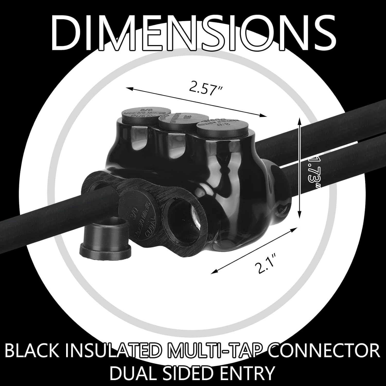 Copkim 10 Pack 3 Port Insulated Wire Connectors Black Multi Aluminum Inline Splice Tap Connector Pre-Filled Oxide Inhibitor Dual Sided Entry for Residential Wiring Applications, Ul Listed (3/0-6 AWG)