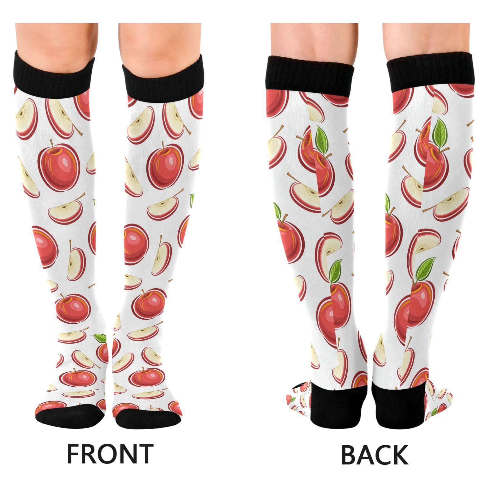 Dussdil Cartoon Red Apples Fruits Leaf Compression Socks for Women Men Christmas Circulation Long Knee Socks for Winter Warm Stockings Socks