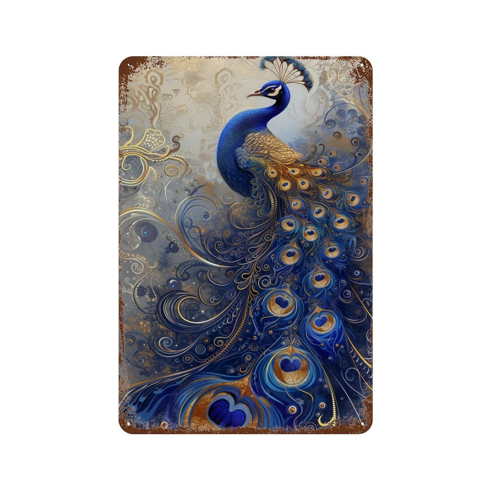 Royal Peacock Art Print Rusty Metal Tin Sign 11.8"x7.9", for Shed, Workshop And Garage Wall Decor, Novelty Wall Decor