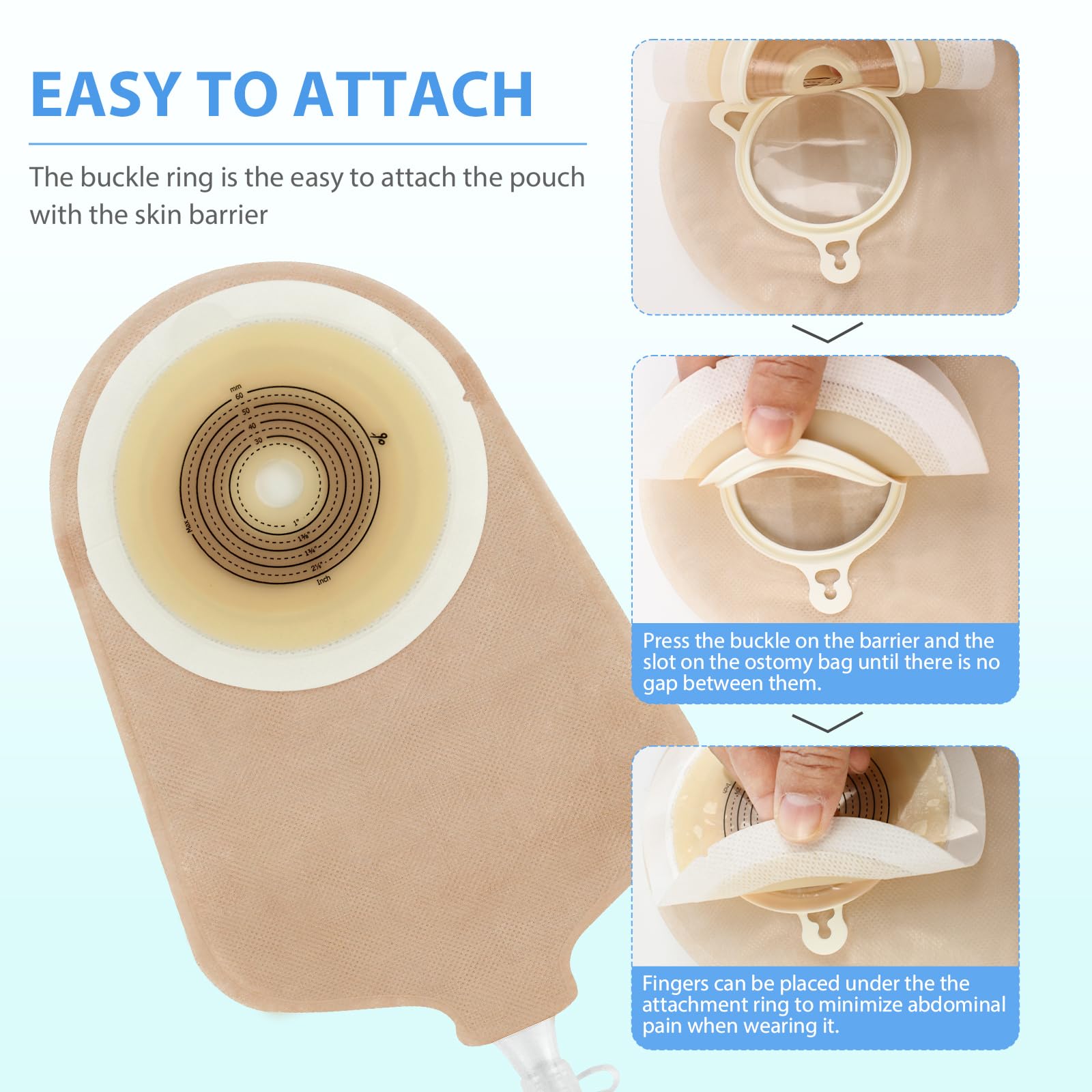 30 bolsas de ostomía, se pueden cortar hasta 45 mm | 20 bolsas de colostomía + 10 protectores para la piel, dos piezas para ostomía de colostomía e ileostomía