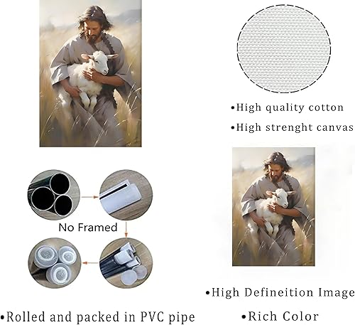 Miniatura 7 de Arte de pared de Jesús y cordero, Jesucristo abraza al cordero perdido, impresiones de historias bíblicas cristianas, cuadros en lienzo, pintura